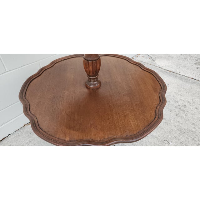 Antique Edwardian Three-Tiered Claw-Footed Serving Walnut Table With Scalloped Edges For Sale - Image 9 of 13