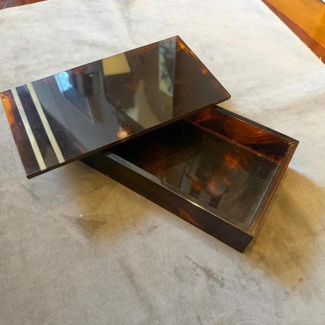 1970s 1970s Mid-Century Modern Faux Tortoiseshell Lucite Luxury Box Dior Home Style For Sale - Image 5 of 10