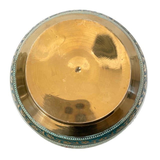 Hand Painted Brass Vase With Floral and Peacock Motif. 9.5” Tall Chairish