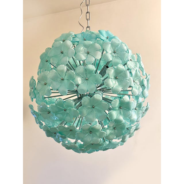 Venetian Green-Wather Flowers Murano Glass Sputnik Chandelier For Sale - Image 6 of 6