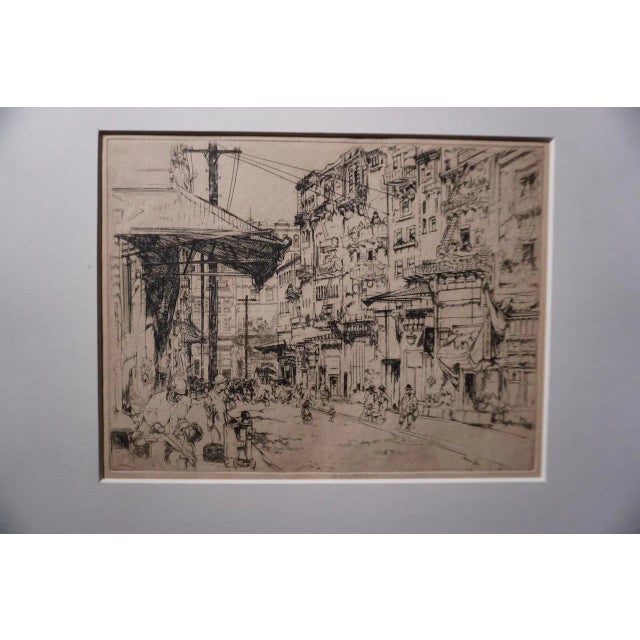 Remarkable etching of San Francisco by John William Winkler (1894-1979), capturing everyday life in the 1920s with...
