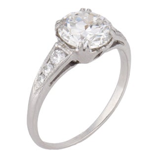 1930s Art Deco Gia 1.80 Carat Diamond Platinum Engagement Ring, Size 6.75 For Sale