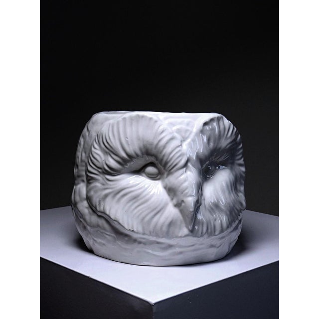 Large Vintage Italian White Earthenware Owl Head Cachepot, 1960s For Sale - Image 12 of 18