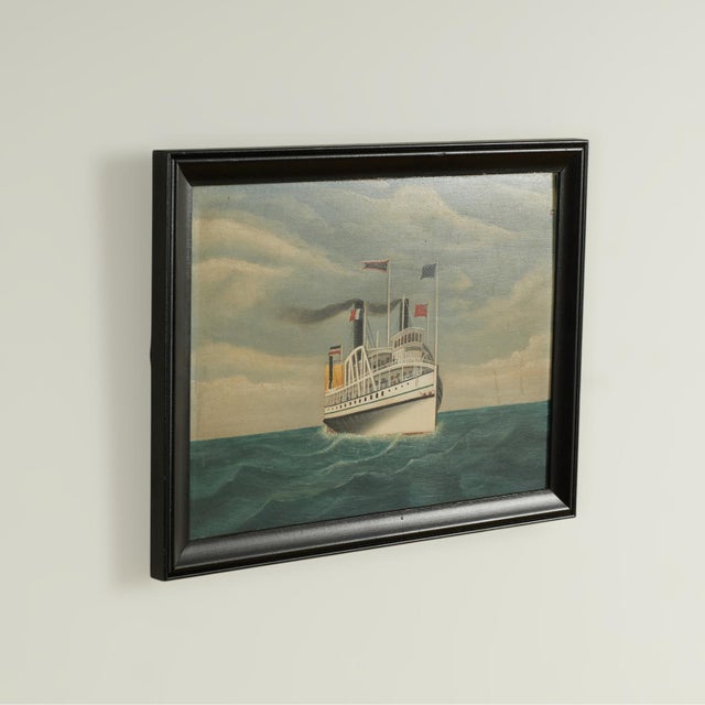 Transporting 19th century English oil painting on board of the steamship "Bristol, executed in the traditional maritime...