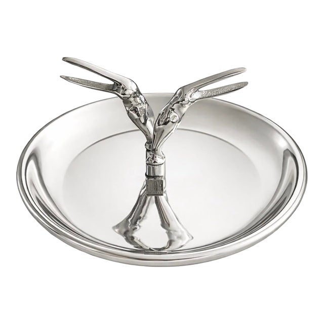 Restoration Hardware Silver Crane Ashtray with Cigarette Holder For Sale