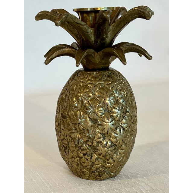 Vintage Boho Chic Brass Pineapple Candlestick Holders - A Pair For Sale - Image 4 of 11