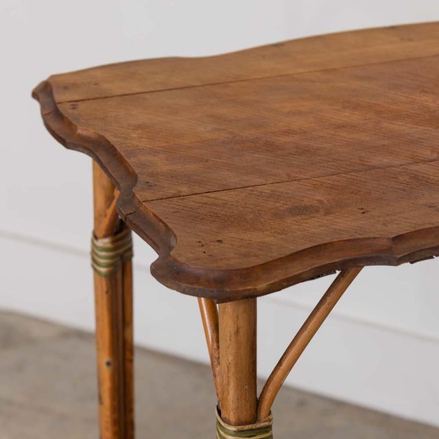 1950s French Woven Wicker and Wood Table For Sale - Image 11 of 13