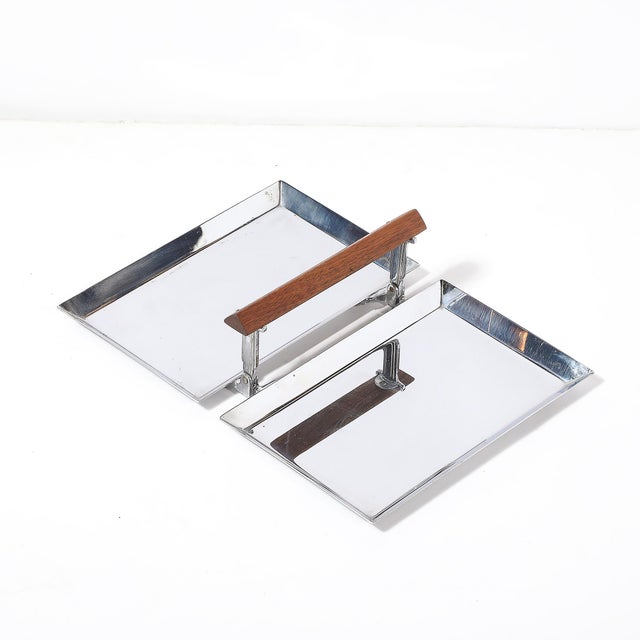 Art Deco Art Deco Chrome Folding Tray With Triangular Walnut Handle For Sale - Image 3 of 12