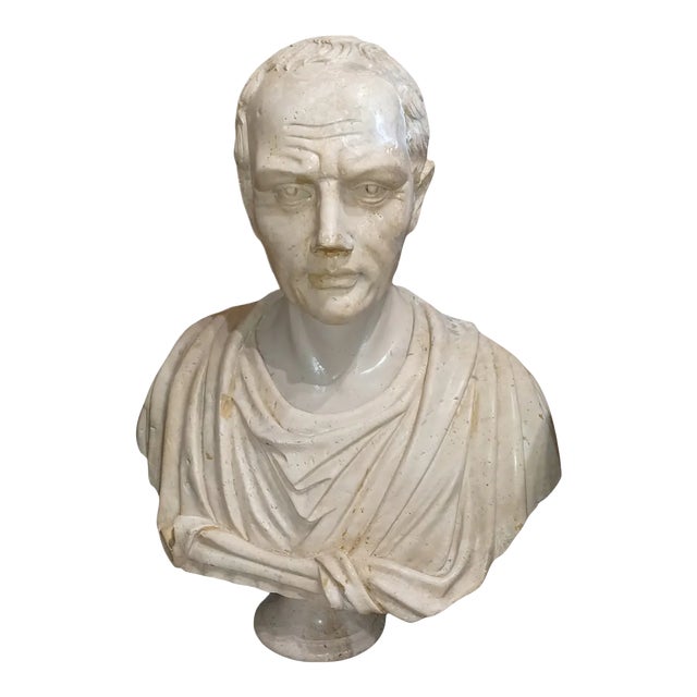 Vintage Monumental Marble Ceasar Bust Sculpture For Sale