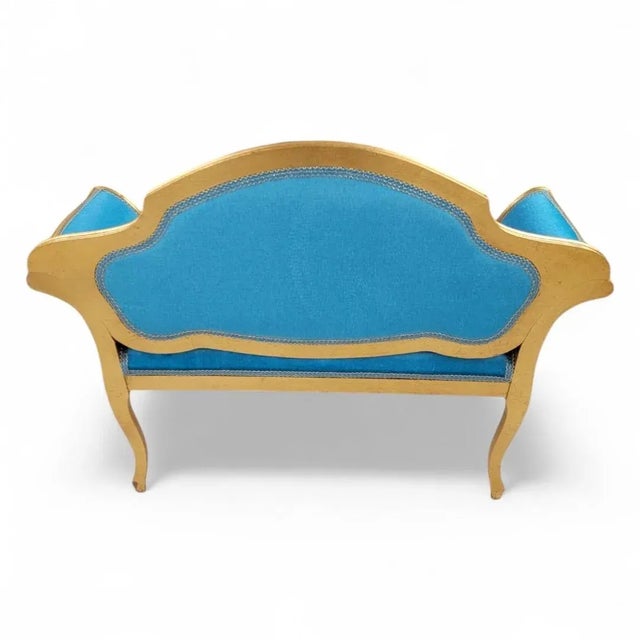 Early 20th Century Antique French Regency Gold Gilded Tufted Back Bench Newly Reupholstered For Sale - Image 5 of 7