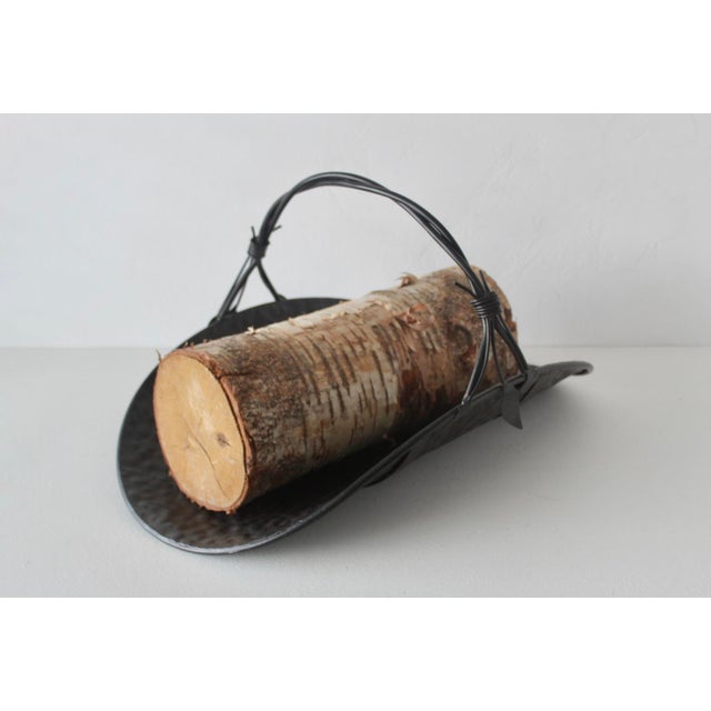 Vintage Curved Hammered Cradle Black Metal Firewood Log Holder Wire Wrapped Handle For Sale - Image 15 of 15