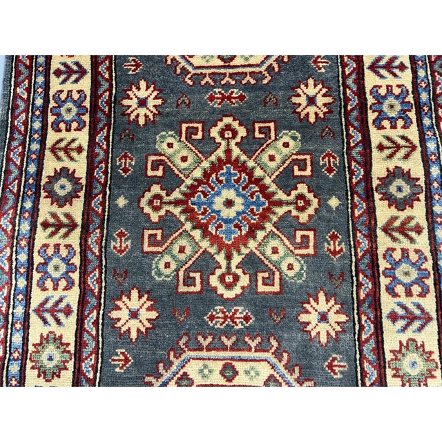 Charcoal Gray, Cream and Red Kazak Wool Runner Rug, 2'8" X 13' For Sale - Image 9 of 16