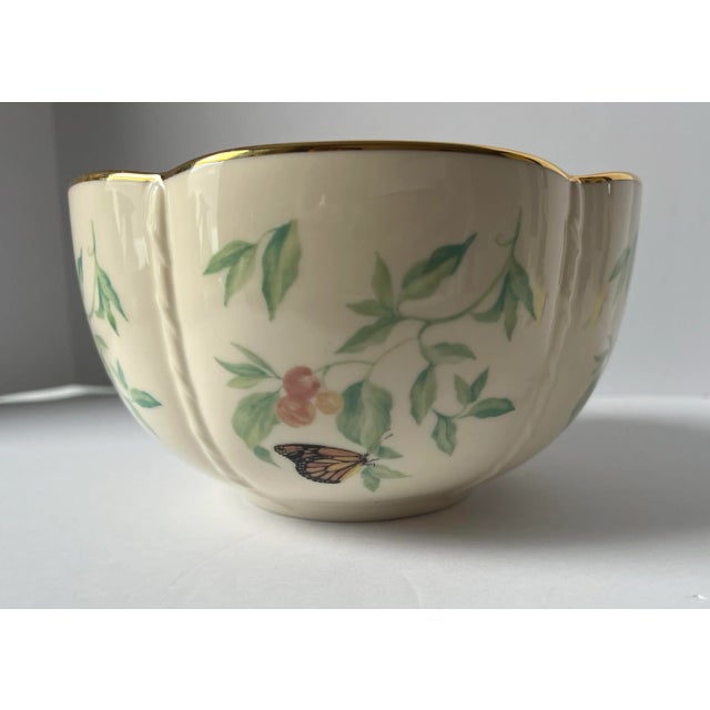 English Lenox “Morningside Cottage” Botanical Porcelain Serving Bowl With 24kt Gold Rim For Sale - Image 3 of 9