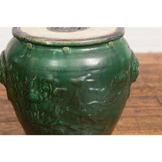 Antique Annamese Green Glazed Ceramic Garden Seat on Shaped Base For Sale - Image 11 of 12