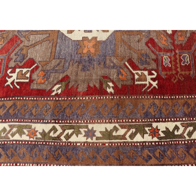 Textile Turkish Vintage Oushak Rug With Medallions in Red, Taupe, Olive and Gray For Sale - Image 7 of 12