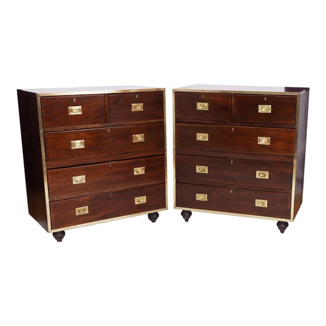 Antique Pair of English Campaign Chests For Sale