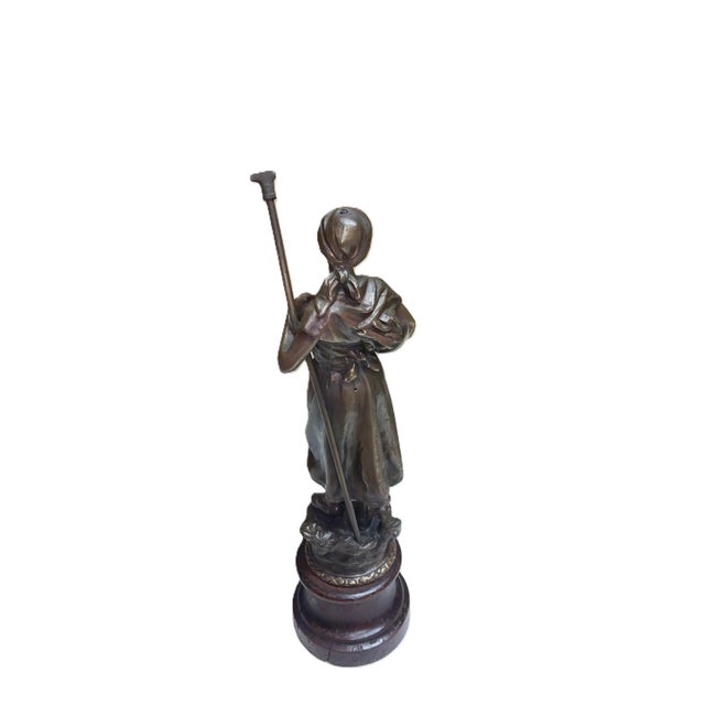 La Bucheronne - Antique French Spelter Statue of Stick Gatherer on Wood Pedestal For Sale In Las Vegas - Image 6 of 7