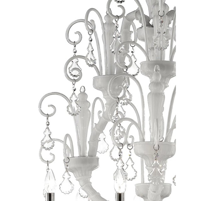 Stunning Venetian modern white "Ca' Rezzonico" with culs Murano glass chandelier . Full od curls and crystal pendants in a...