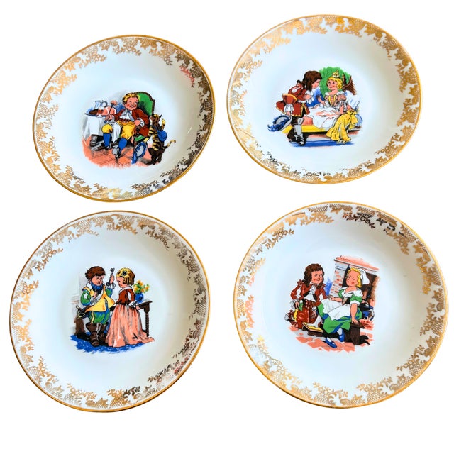 Fairy Tale Dessert Plates with Gilded Friezes by Charles Perrault, 1950s, Set of 4 For Sale - Image 6 of 8