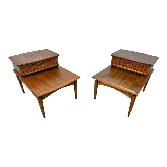 Mid-Century Modern Lane Walnut Step Side Tables - Set of 2 For Sale