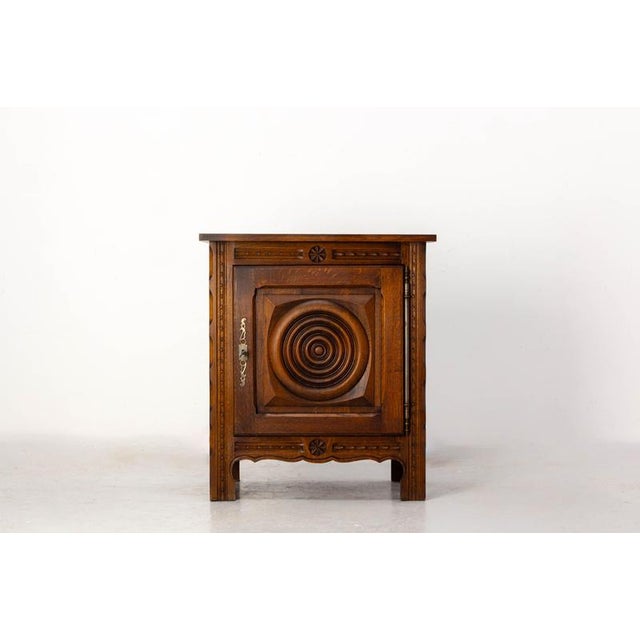 Small Vintage French Buffet in Carved Oak, 1960 For Sale - Image 3 of 12