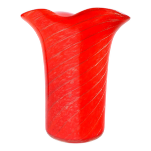Murano Fratelli Toso Italian Art Glass Flared Rim Flower Vintage Vase Red Copper Aventurine Candy Cane
