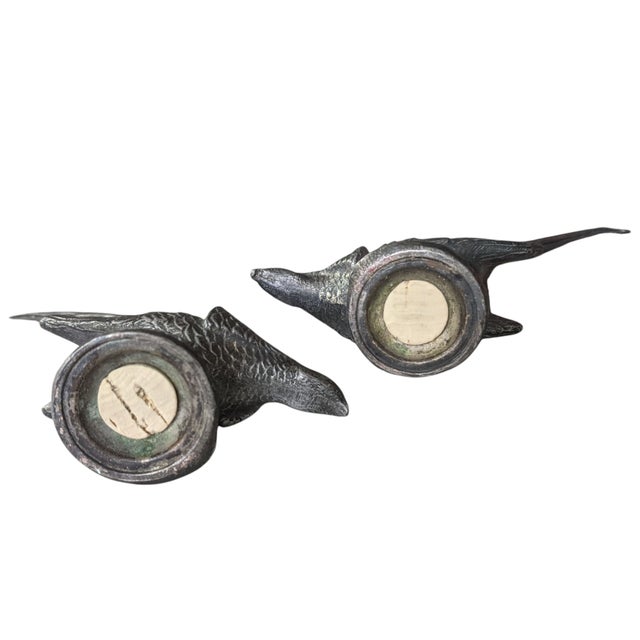 Antique Silver Plated Pheasant Birds Salt and Pepper Shakers- A Pair For Sale - Image 9 of 9