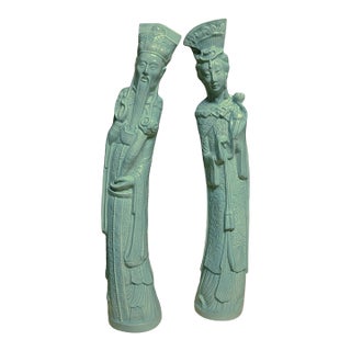 Vintage Asian Emperor & Empress Statues, a Pair For Sale