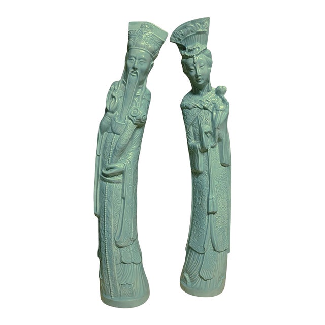 Vintage Asian Emperor & Empress Statues, a Pair For Sale