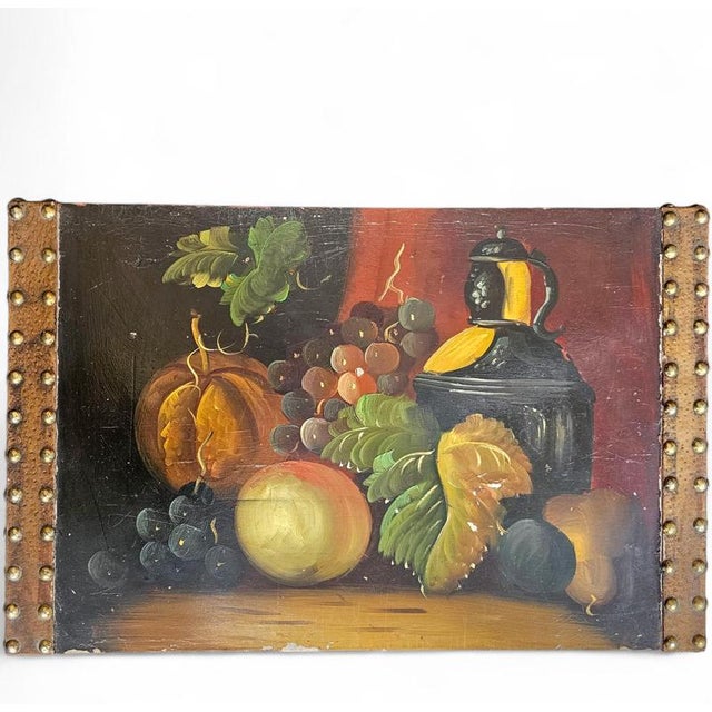 Black Vintage Floral Painted Dome Top Trunk For Sale - Image 8 of 15