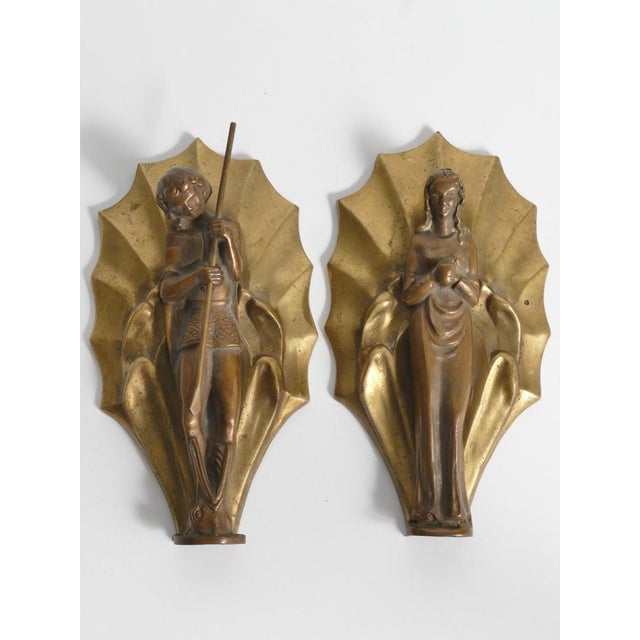 Art Nouveau Brass Wall Sculptures of Saint George, Princess & Dragon, Set of 2 For Sale - Image 12 of 13