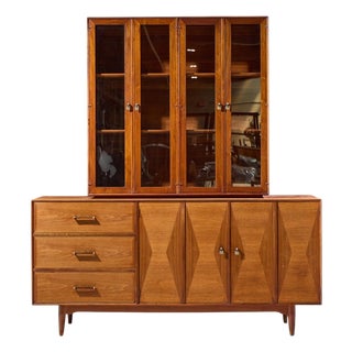 Ramseur Harlequin Mid Century Walnut Credenza and Hutch For Sale