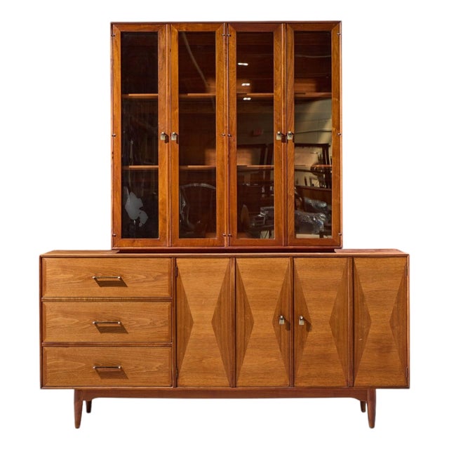 Ramseur Harlequin Mid Century Walnut Credenza and Hutch For Sale