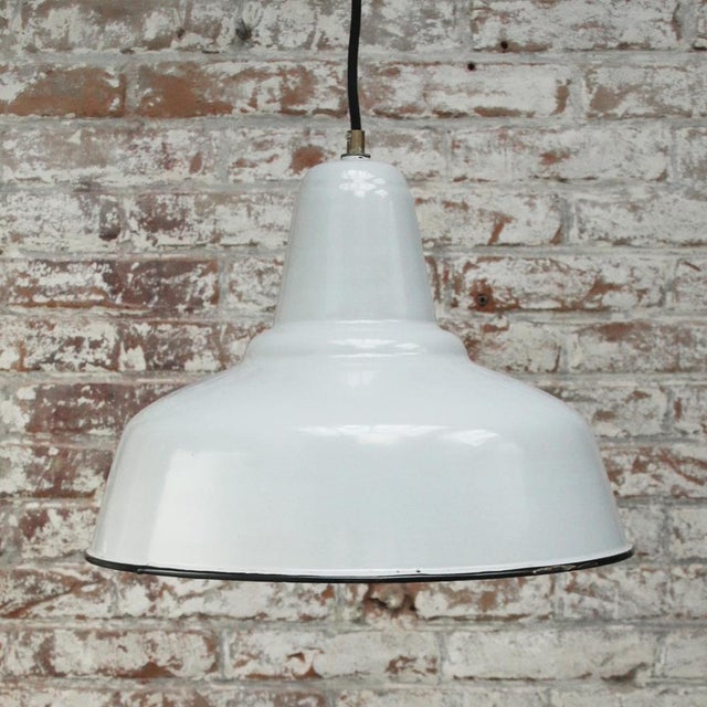 Dutch industrial hanging lamp by Philips grey enamel white interior E27/E26 I have official proof of authenticity such as...