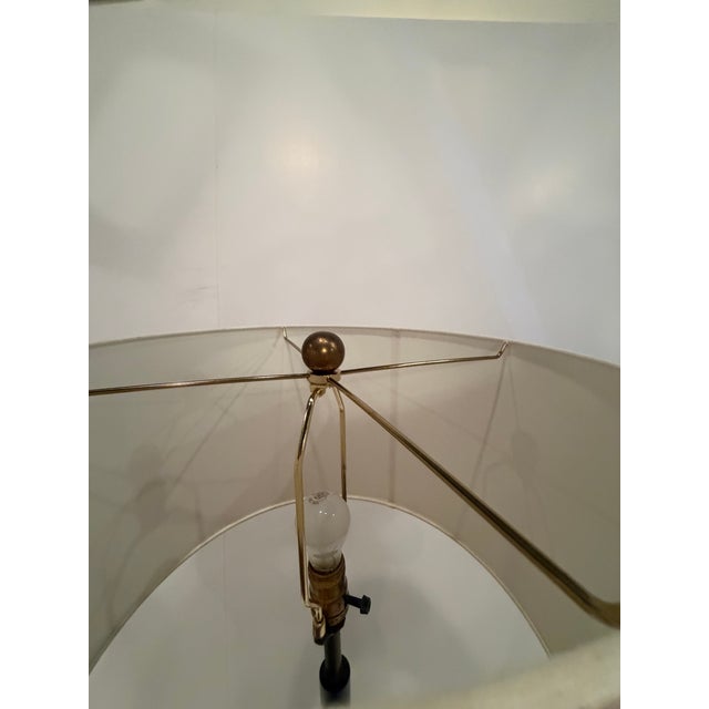Ebonized Wood & Teak Danish Modern Floor Lamp With Iron Base For Sale - Image 4 of 6