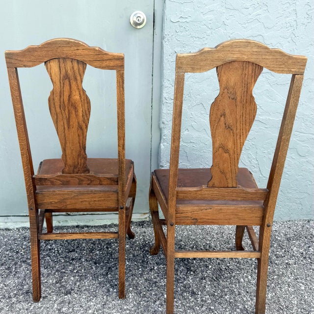 Wood Antique Oak Dining Chairs - A Pair For Sale - Image 7 of 11