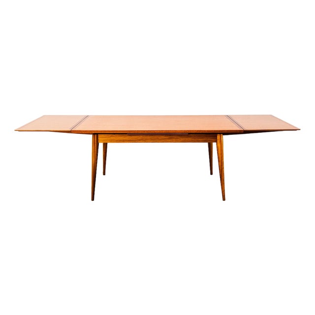 Restored 1950s French Mid Century Modern Mahogany Extension Dining Table For Sale