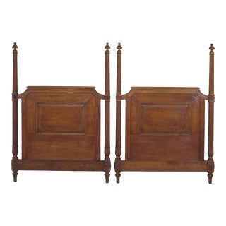 Vintage Walnut Carved Twin Side Bed Headboards- A Pair For Sale