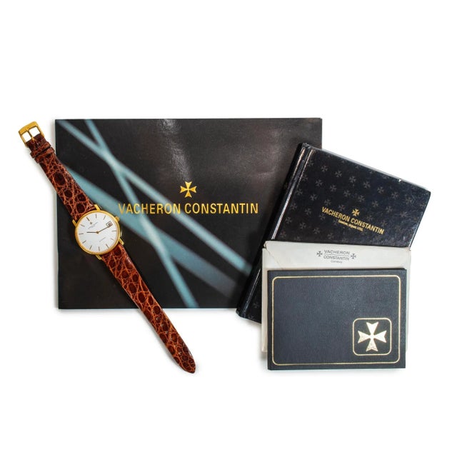 Late 20th Century Vintage Vacheron Constantin Patrimony 35mm 44001 Date Sigma White 18k Gold Watch For Sale - Image 11 of 12