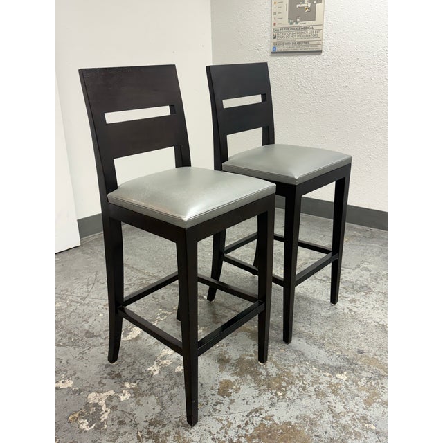 Modern Christian Liaigre for Holly Hunt Archipel Leather Barstools, Pair For Sale - Image 3 of 12