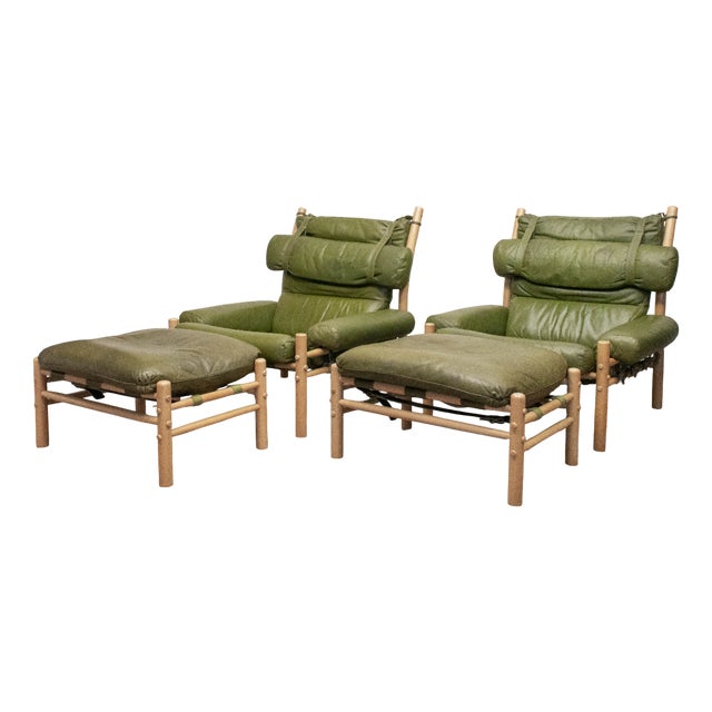 Inca Lounge Chairs and Ottomans by Arne Norell for Norell AB, Sweden, 1970s, Set of 4 For Sale