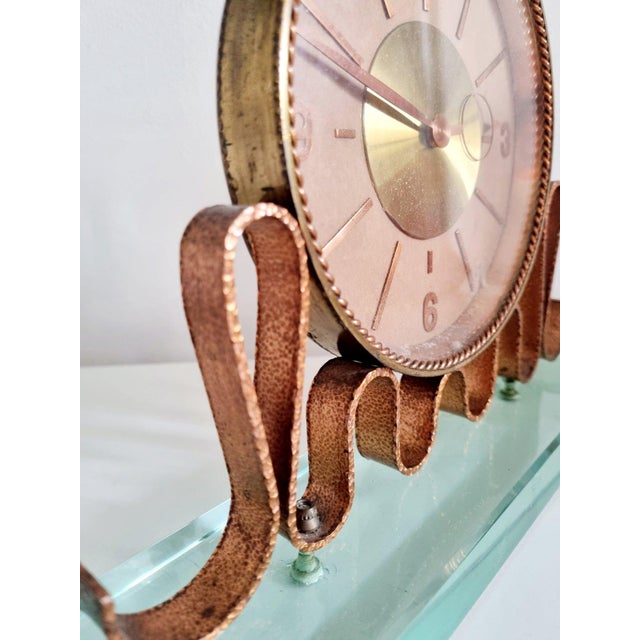 Metal Mid-Century Italian Table Clock in Copper and Glass, Italy, 1950s For Sale - Image 7 of 11