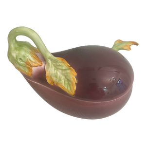 Late 20th Century Fitz and Floyd Eggplant Sauce Boat With Ladle
