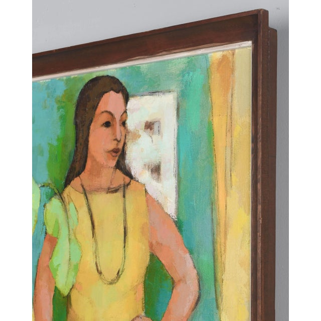 Mid-Century Modern Mid Century Painting of Woman in a Yellow Dress Signed Foss For Sale - Image 3 of 9