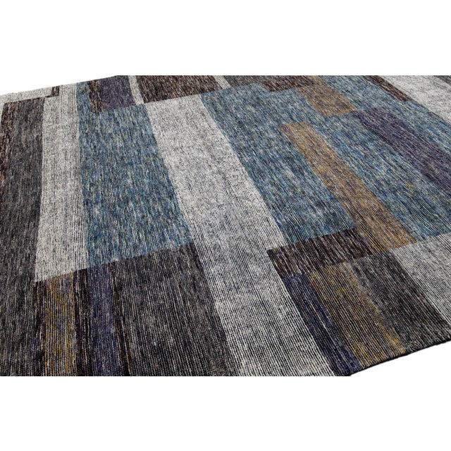 2020s Modern Apadana's Safi Collection Handmade Abstract Earthy Tone Designed Wool Rug For Sale - Image 5 of 11