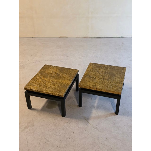 Mid-Century Modern Black Lacquered Side Tables with Gold-Painted Metal Top, 1960s, Set of 2 For Sale - Image 4 of 12