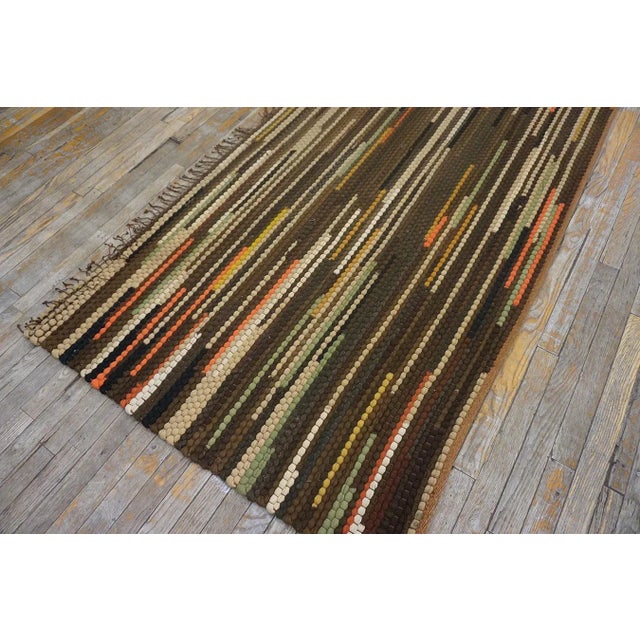 1930s 1930s Multi Brown Stripe Folk Art Antique American Braided Rug 3'6'' X 13'9'' Wool Carpet Runner For Sale - Image 5 of 15
