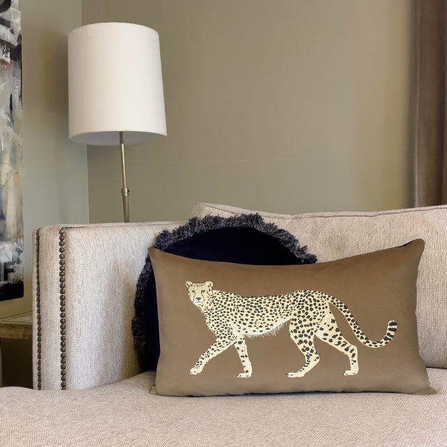 African Walking Cheetah Chocolate Brown and Black 22" Lumbar Pillow For Sale - Image 3 of 3