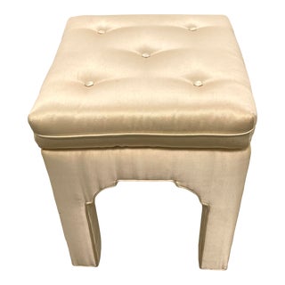 Ivory Silk Moroccan Edge Pillow Top Stool For Sale