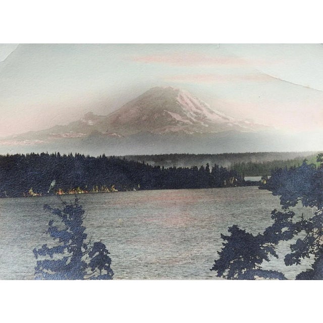Rustic Vintage Hand Tinted Photograph Mt. Rainier For Sale - Image 3 of 3